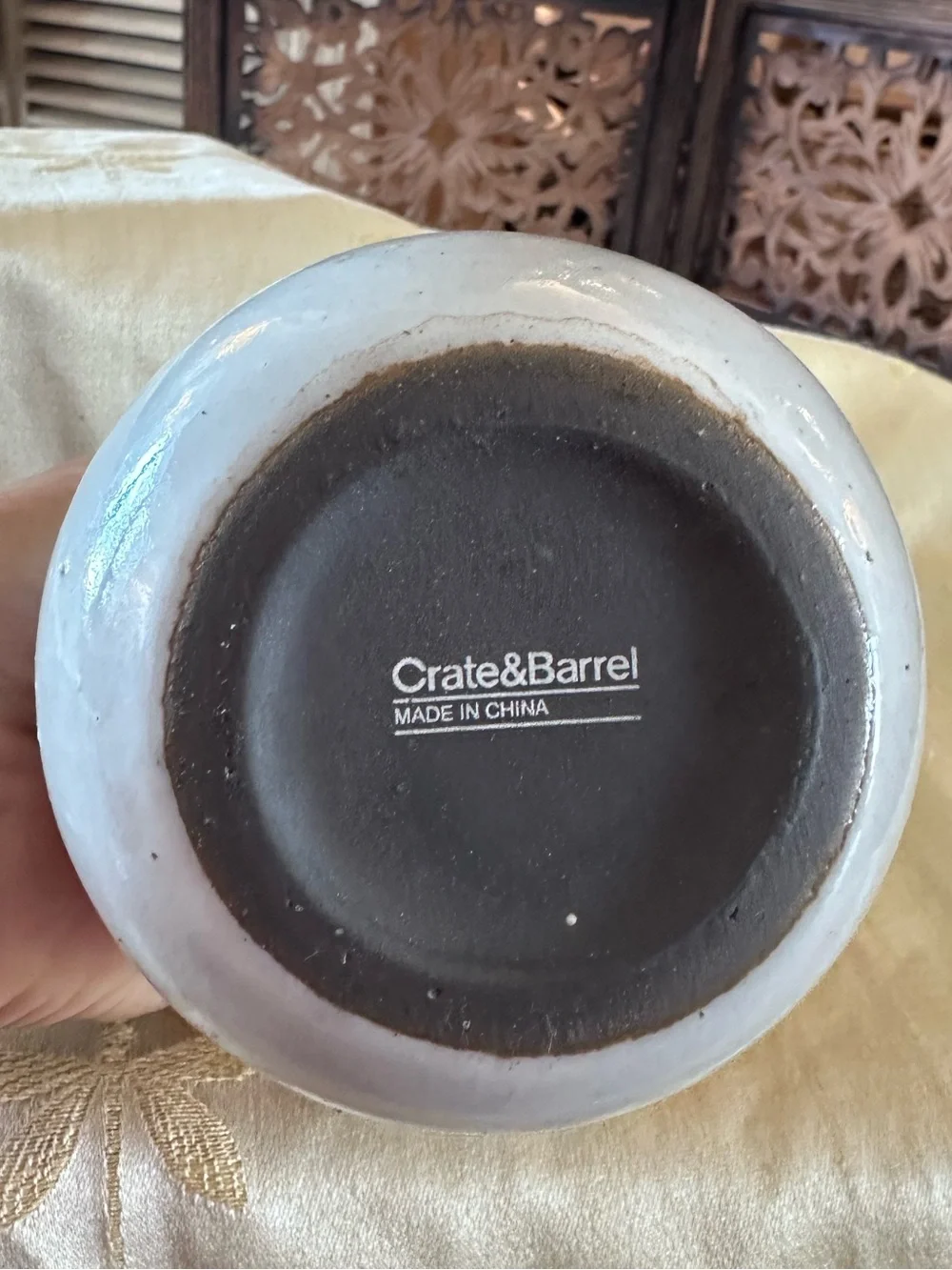 Crate & Barrel Grayish White Speckled Glazed Ceramic Stoneware Olive Oil Cruet.